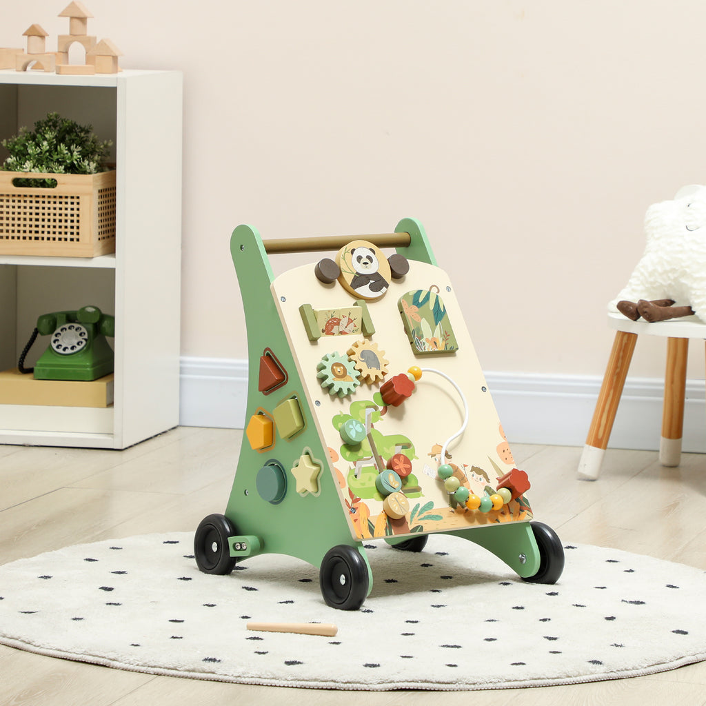 Trotteur en bois pour bébé 18+ mois, chariot de marche, contrôle de vitesse, centre d'activités, 33,5x36x46,8cm, vert-8