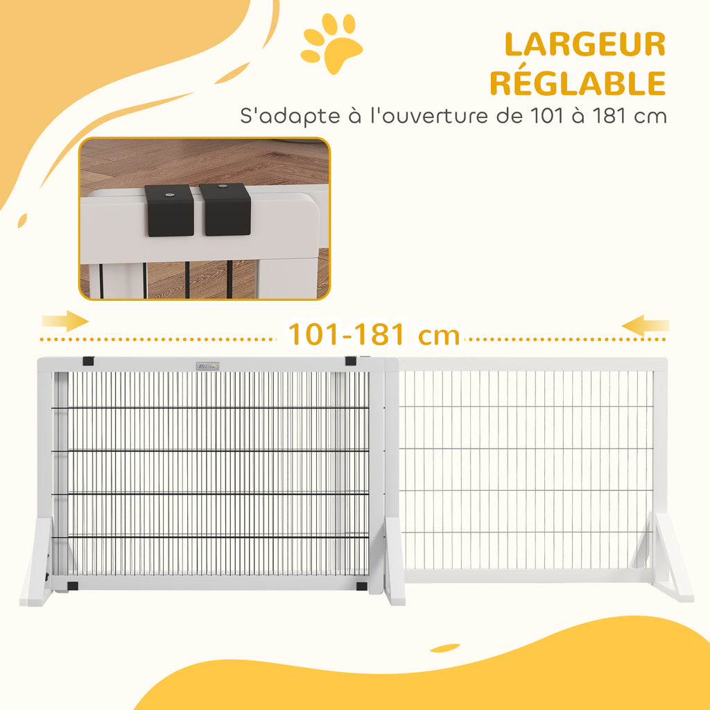 Barrière de sécurité pour chien barrière de protection à 2 panneaux largeur réglable 101-181 cm en bois acier blanc-5