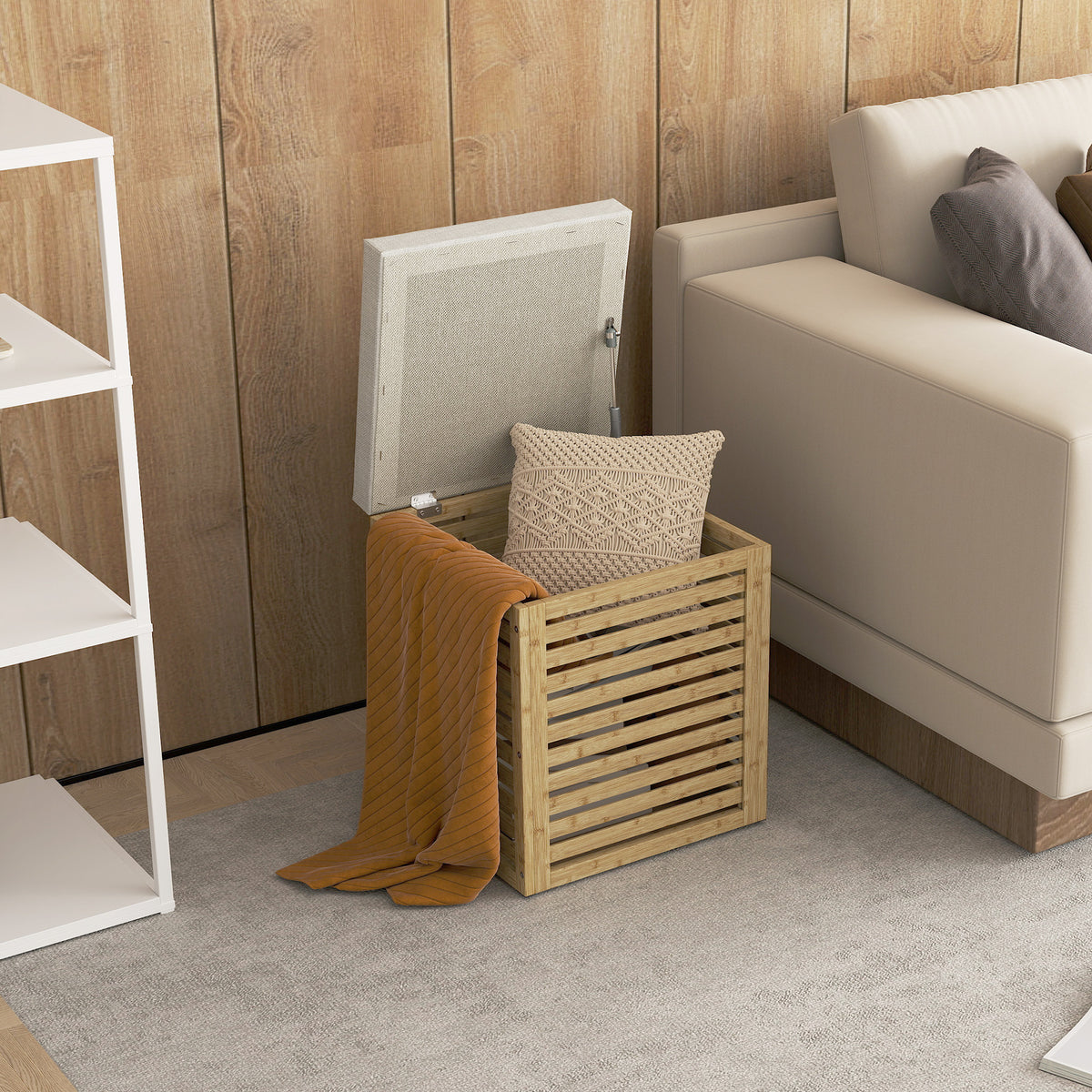 Coffre de rangement tabouret de rangement 54.76 L design lamellé cadre en bambou naturel 40 x 40 x 47 cm bois naturel-9