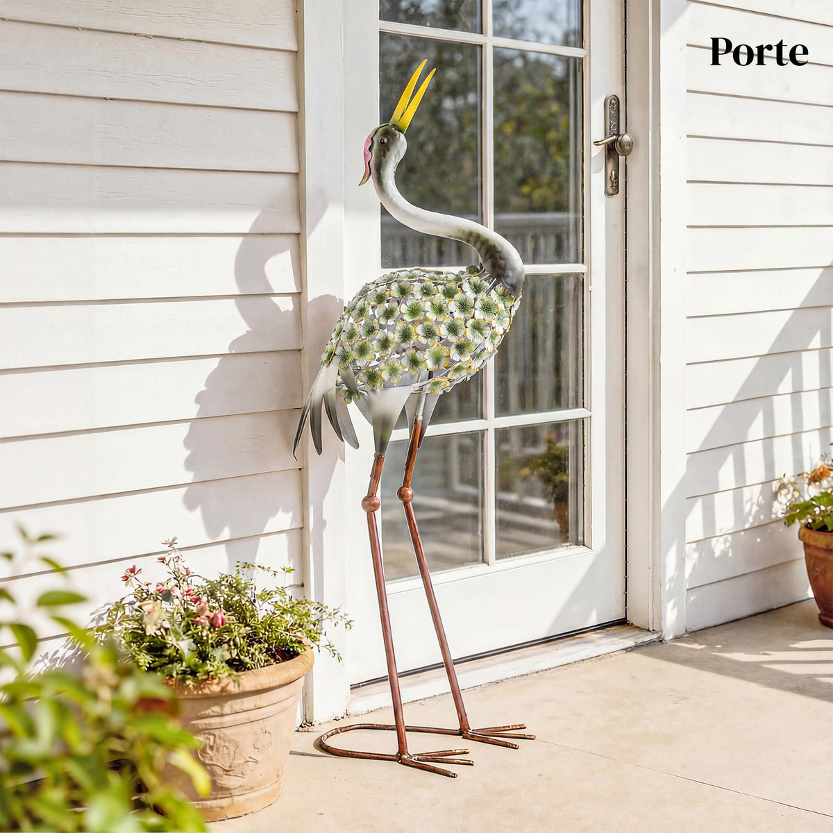 Statues de Jardin, Sculpture de Héron en Métal, Statues d'oiseaux 71 cm, pour Cour, Étang, Terrasse, Vert-6