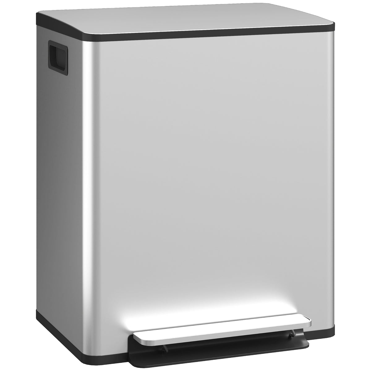 Poubelle de cuisine 2 compartiments de 2 x 25L, acier inoxydable, couvercle à fermeture douce, 47,7x37,5x56cm, argent-0