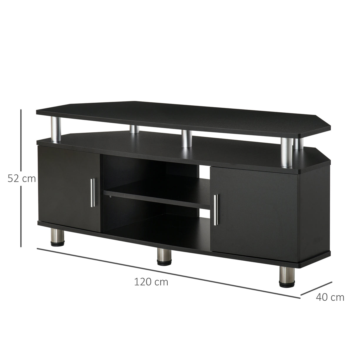 Meuble TV meuble télé bois banc TV pour téléviseur jusqu'à 55 pouces avec grand plateau, placards à portes et-2