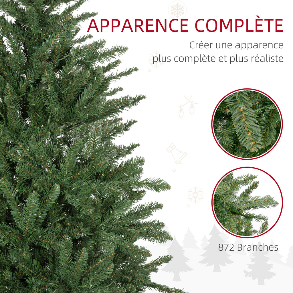 Sapin de Noël Artificiel 180 cm arbre de Noël lumineux LED blanc chaud 872 branches base en métal - vert-5
