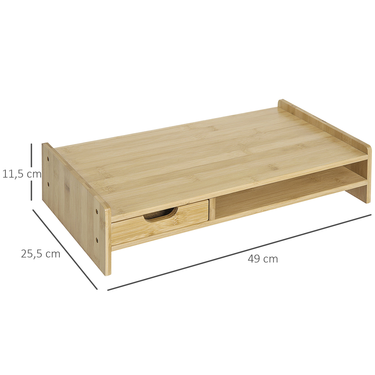 Support d'écran, Ordinateur portable Socle TV Ordinateur de bureau Organisateur avec tiroir Bambou-2
