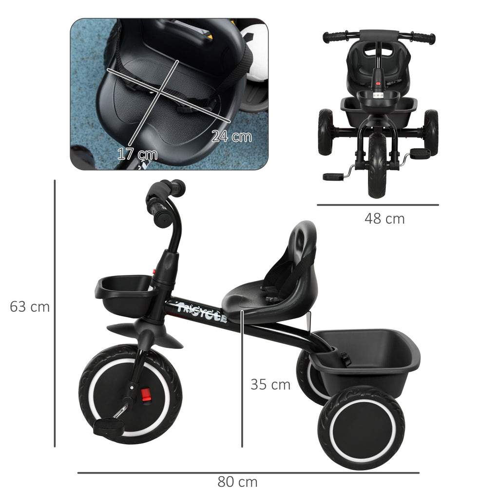 Tricycle pour enfant évolutif avec siège réglable pédales 2 paniers ceinture pour enfant de 2 à 5 ans noir-2