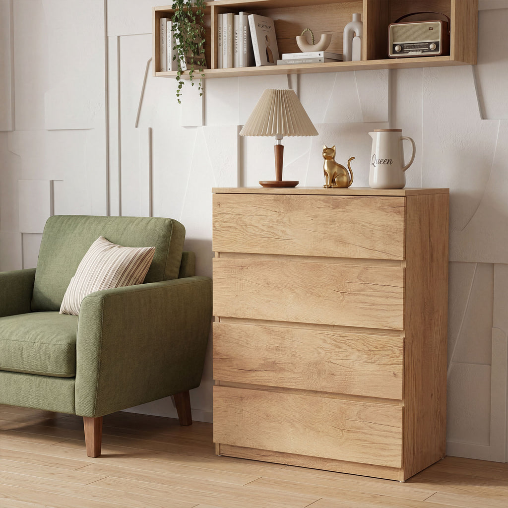 Commode 4 tiroirs meuble de rangement sans poignées design minimaliste 60 x 40 x 80 cm naturel-6