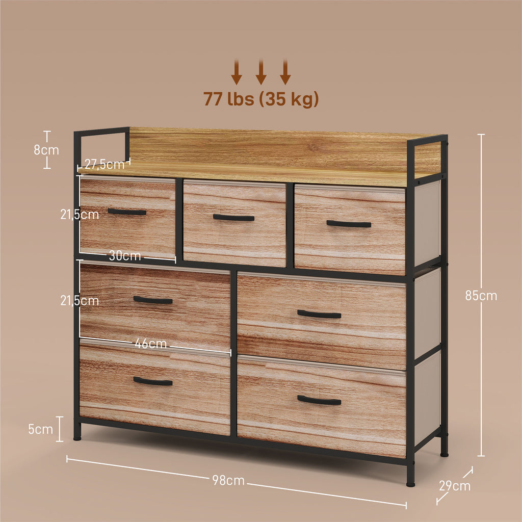 Commode 7 tiroirs meuble de rangement tiroir en tissu pliant - structure acier noir - 98 x 29 x 85 cm-2