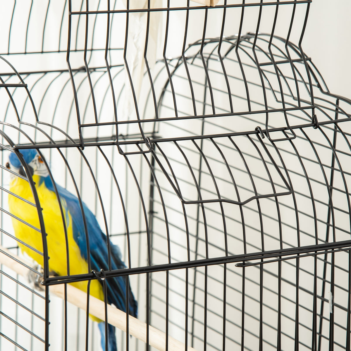 Cage à oiseaux volière pour oiseaux sur roulettes avec toit ouvrant 3 perchoirs étagère inférieure 46 x 36 x 130 cm noir-8