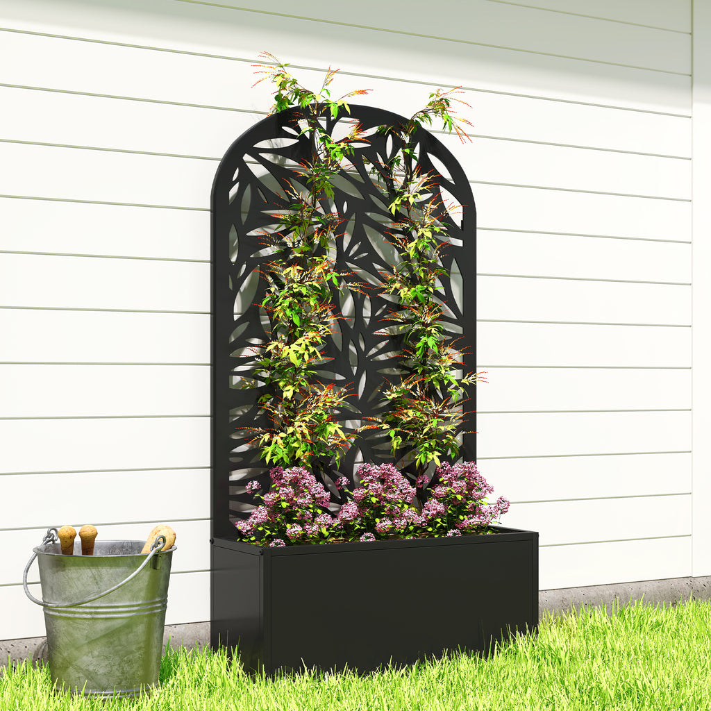 Jardinière avec treillis, bac à fleurs en métal, à fixer au mur ou au sol, 61x23x113cm, noir-8
