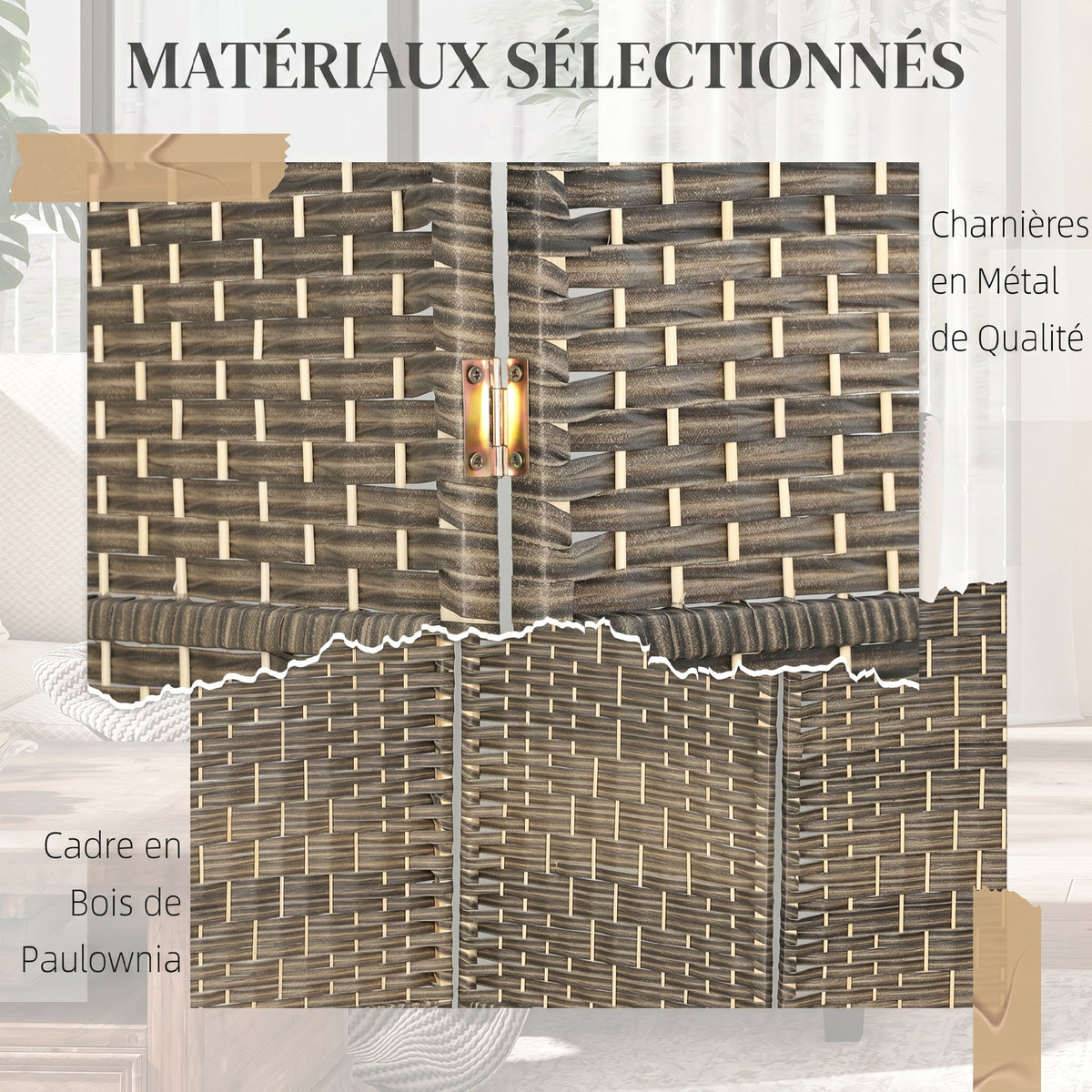 Paravent intérieur en bois 4 panneaux séparateur de pièce pliable pour salon chambre 180 x 180 cm chêne foncé-5