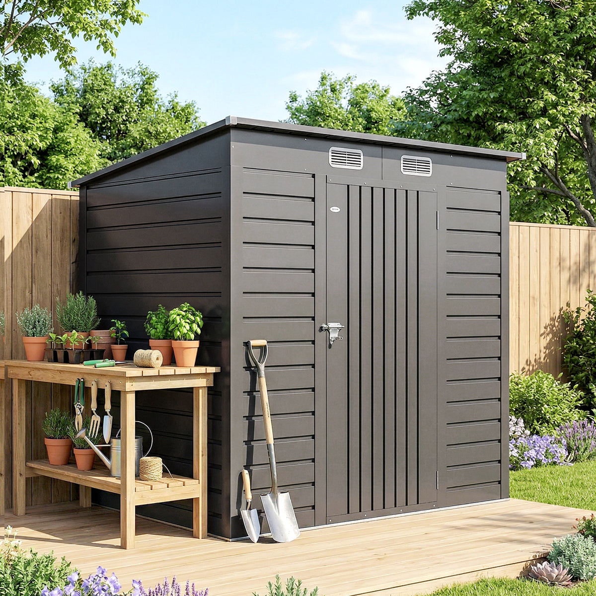 Abri de jardin 2,3m² - pour Outils - cabanon Porte verrouillable - dim. 191L x 130P x 166,5-183H cm - acier-1