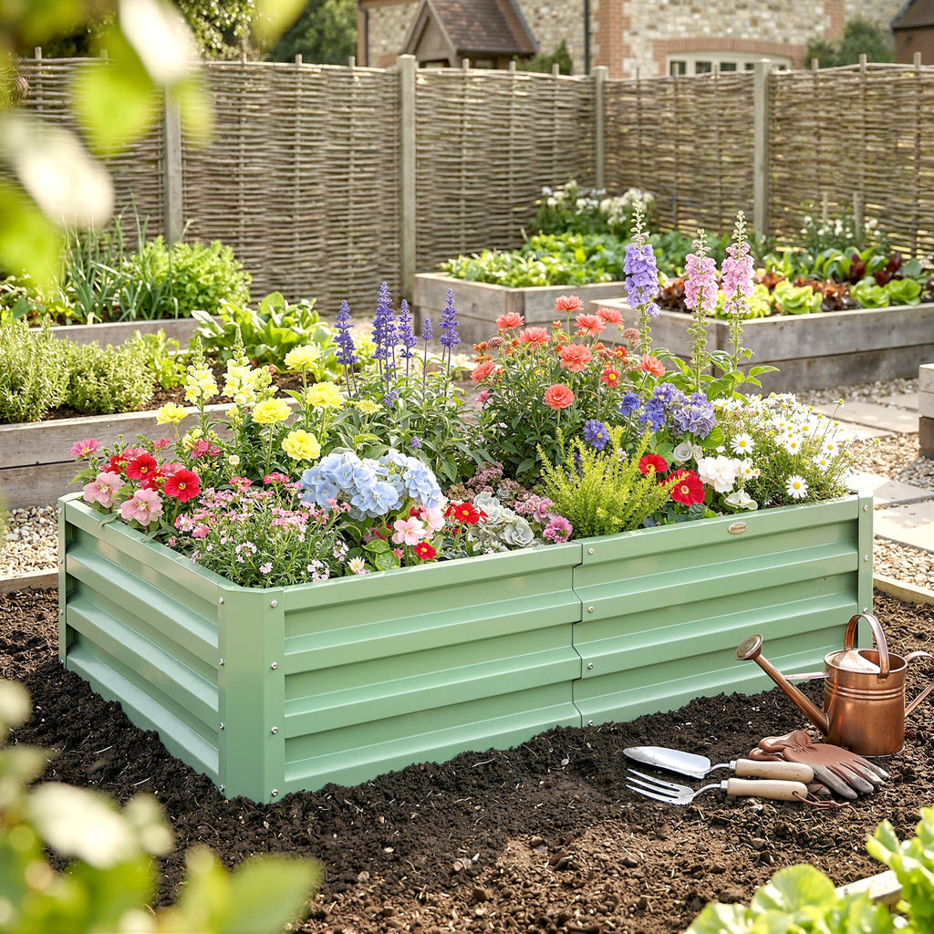 Carré Potager de Jardin Rectangulaire, Tôle d'Acier Ondulée, 120 x 60 x 30,5 cm, Vert-1