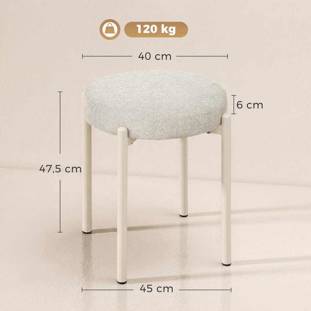 Lot de 4 Tabourets Empilables Ronds avec Assise Rembourrée, sans Dossier, Gain de Place, 45 x 45 x 47,5 cm, Crème-2