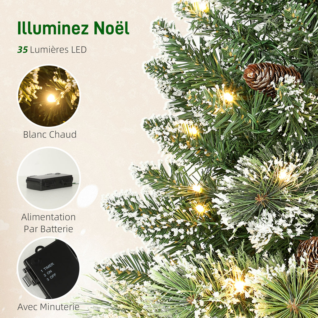 Sapin de Noël artificiel 60 cm, mini arbre de Noël de table floqué avec 35 LED, pommes de pin, fonctionne à piles, vert-4