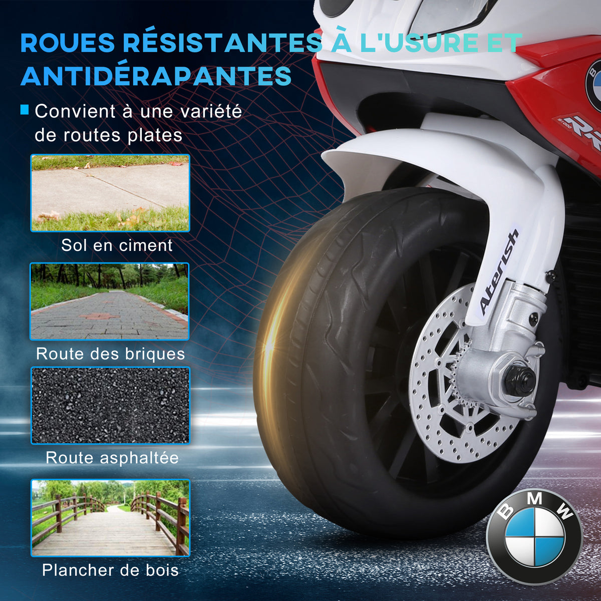 Moto électrique enfants, 3 roues sous licence BMW S1000 RR, 6V et 2,5 Km/h, voiture électrique enfants avec effets lumineux et sonores, moto enfant, charge max. 20 kg, rouge-5