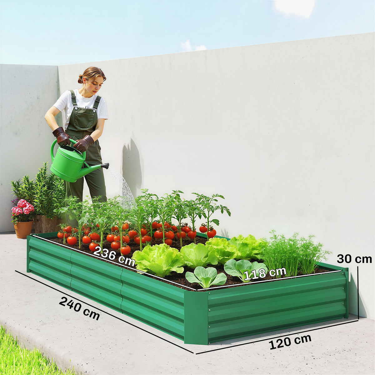 Jardinière extérieure carré potager galvanisée avec bordure de sécurité et fond ouvert 240 x 120 x 30 cm vert-2