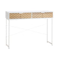 Table Console Industriel 2 tiroirs Aspect Bois de chêne sculpté Motif à Chevrons piètement métal Blanc-0