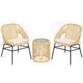 Ensemble Bistro Salon de Balcon 3 Pièces 2 Fauteuils Confortables et Table en Verre Trempé Coussins Déhoussables Beige-0