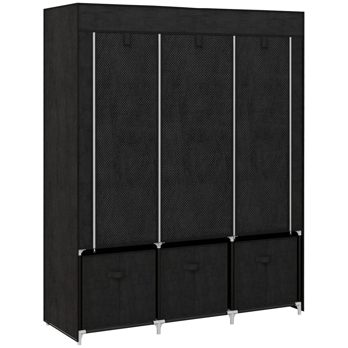 Armoire de rangement en tissu pliable avec 5 étagères, 2 tringles et 3 tiroirs en tissu 125L x 43l x 162.5H cm-0