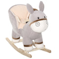 Cheval à Bascule modèle âne Fonction Musicale Selle Grand Confort Peluche Courte Douce Bois peuplier Gris dim. 61L x 34l x 58H cm-0