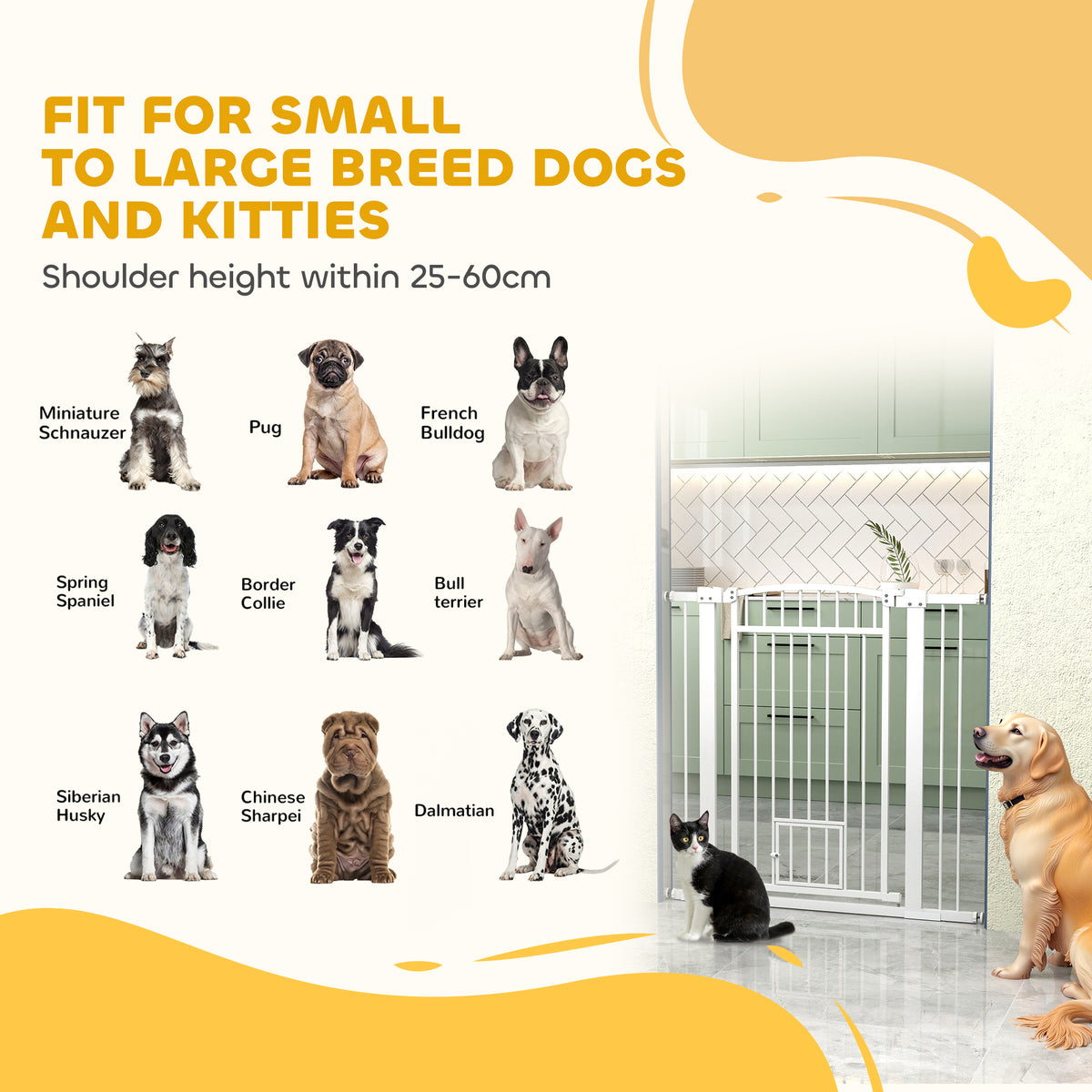 Barrière pour chien, largeur ajustable 76-102cm, barrière extra large avec porte pour chat, blanc-8