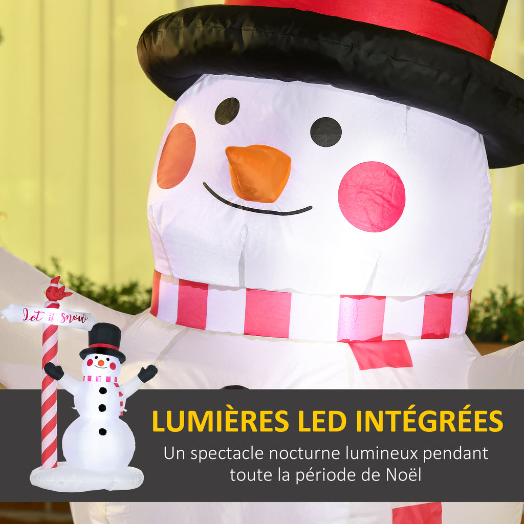 Bonhomme de neige gonflable avec pancarte 3 LED polyester imperméable hauteur 213 cm blanc-3