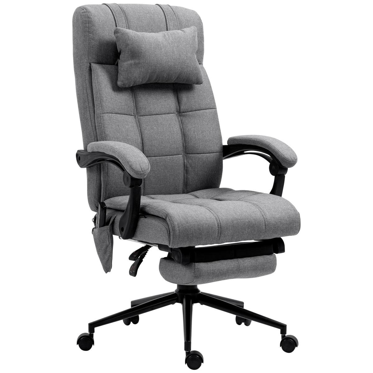 Chaise de bureau de massage chauffante réglable en hauteur de 116-124 cm ergonomique inclinable tissu effet lin, gris-0