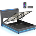 Lit coffre 140x190cm éclairage LED et station de charge cadre de lit double rembourré lin rangement hydraulique gris-0