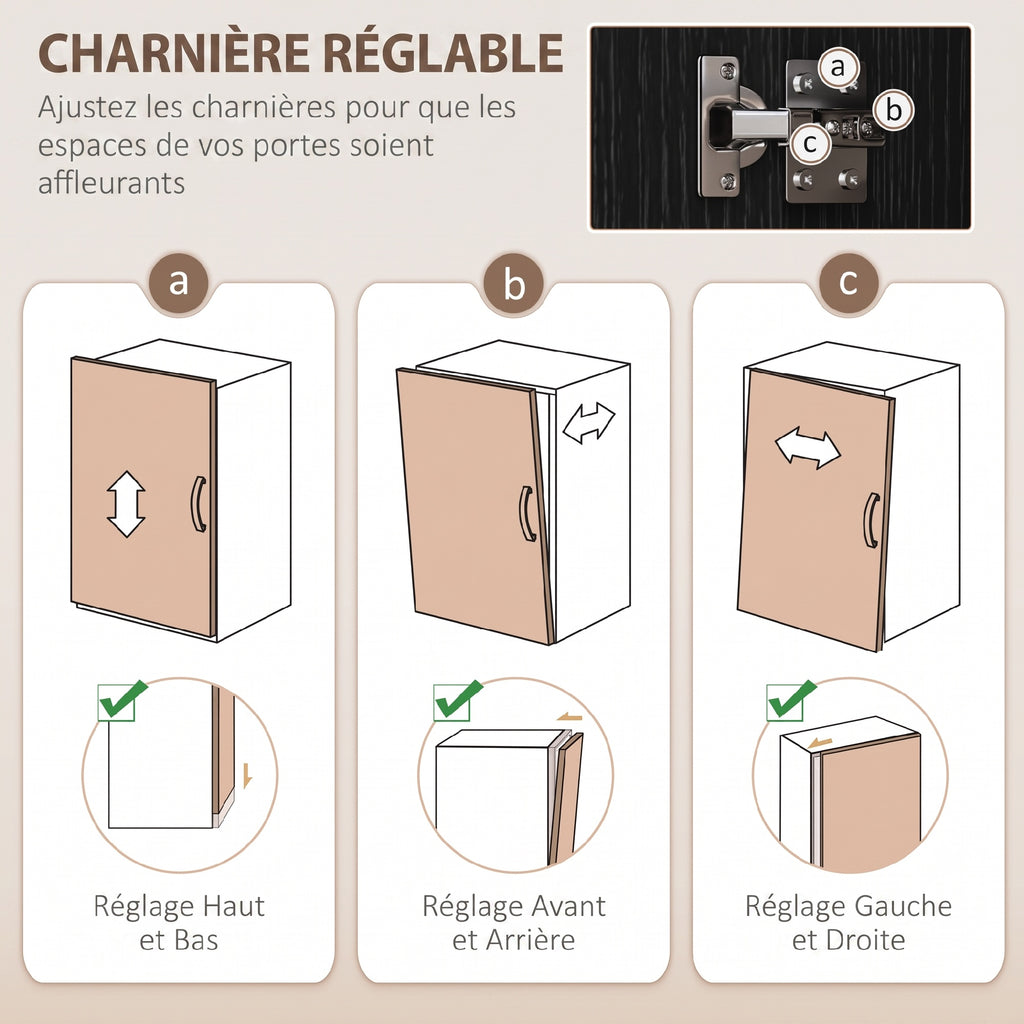 Buffet haut armoire de cuisine 4 portes 2 placards et 1 tiroir central hauteur 180 cm avec 2 étagères réglables noir-5