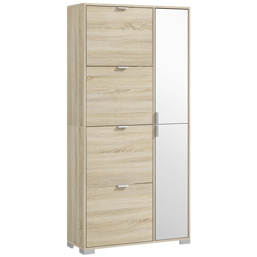 Meuble à chaussures avec 4 abattants, 2 placards et façades miroir pour 16 paires de chaussures, meuble d'entrée-0