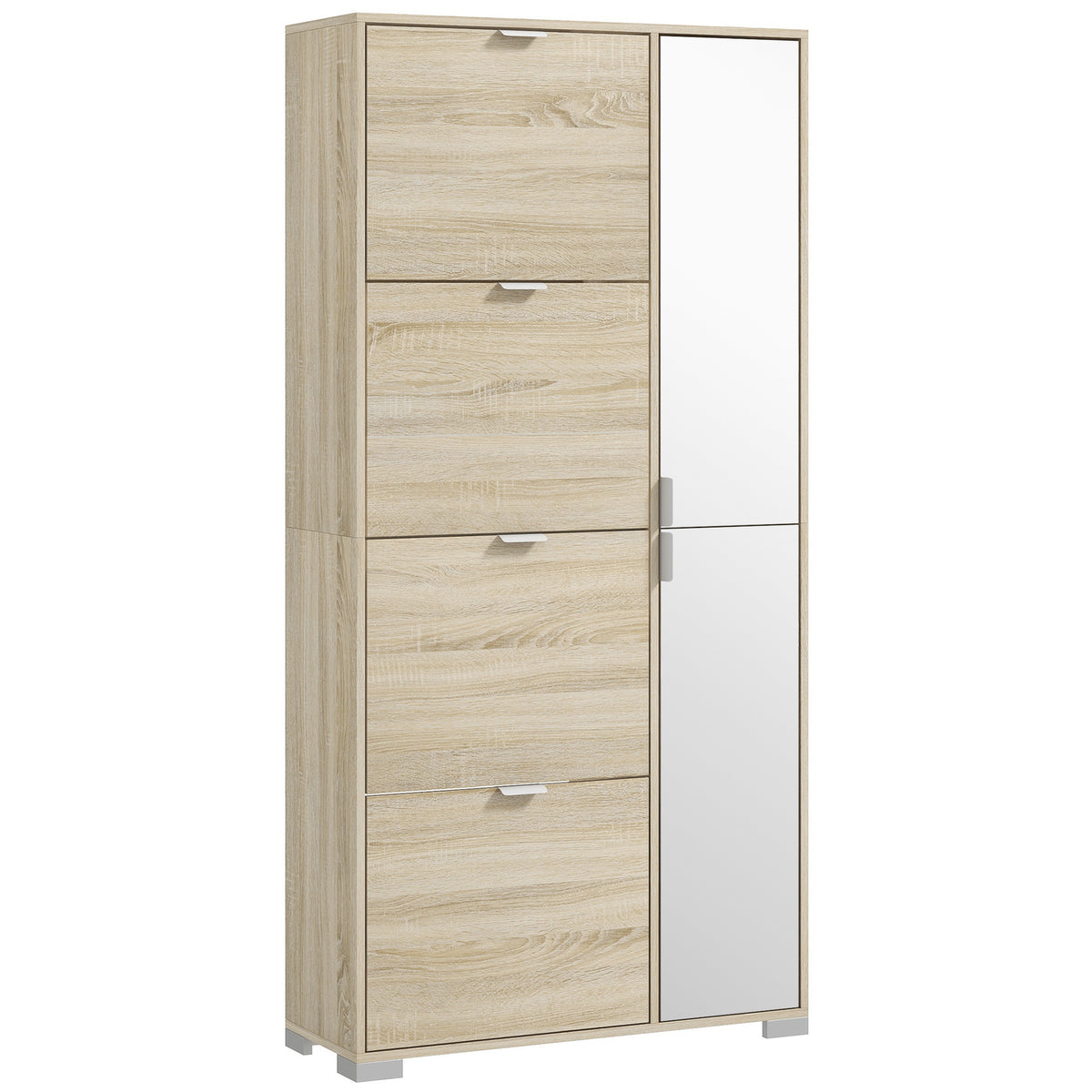 Meuble à chaussures avec 4 abattants, 2 placards et façades miroir pour 16 paires de chaussures, meuble d'entrée-0