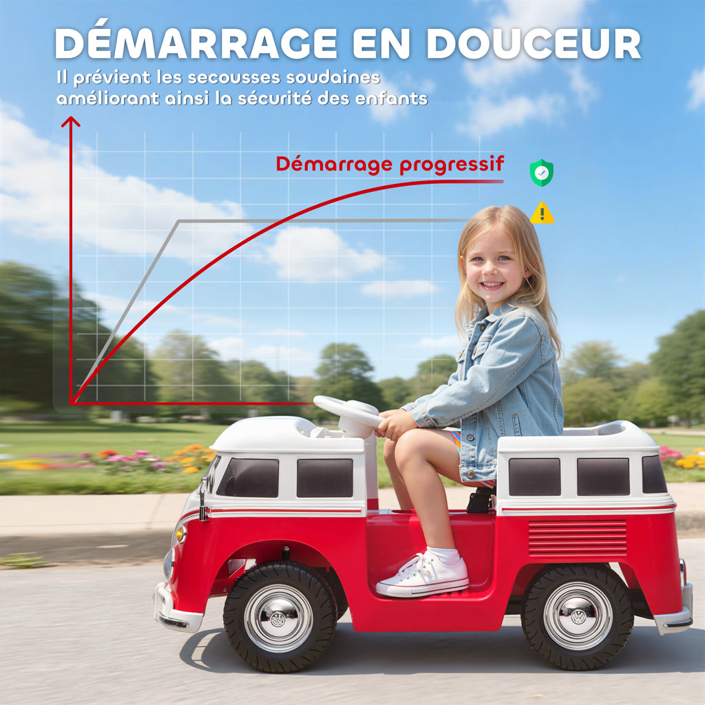 Voiture électrique enfant Volkswagen T1 sous licence officielle 12 V avec 2 moteurs démarrage doux 89x49x41,5cm rouge-5