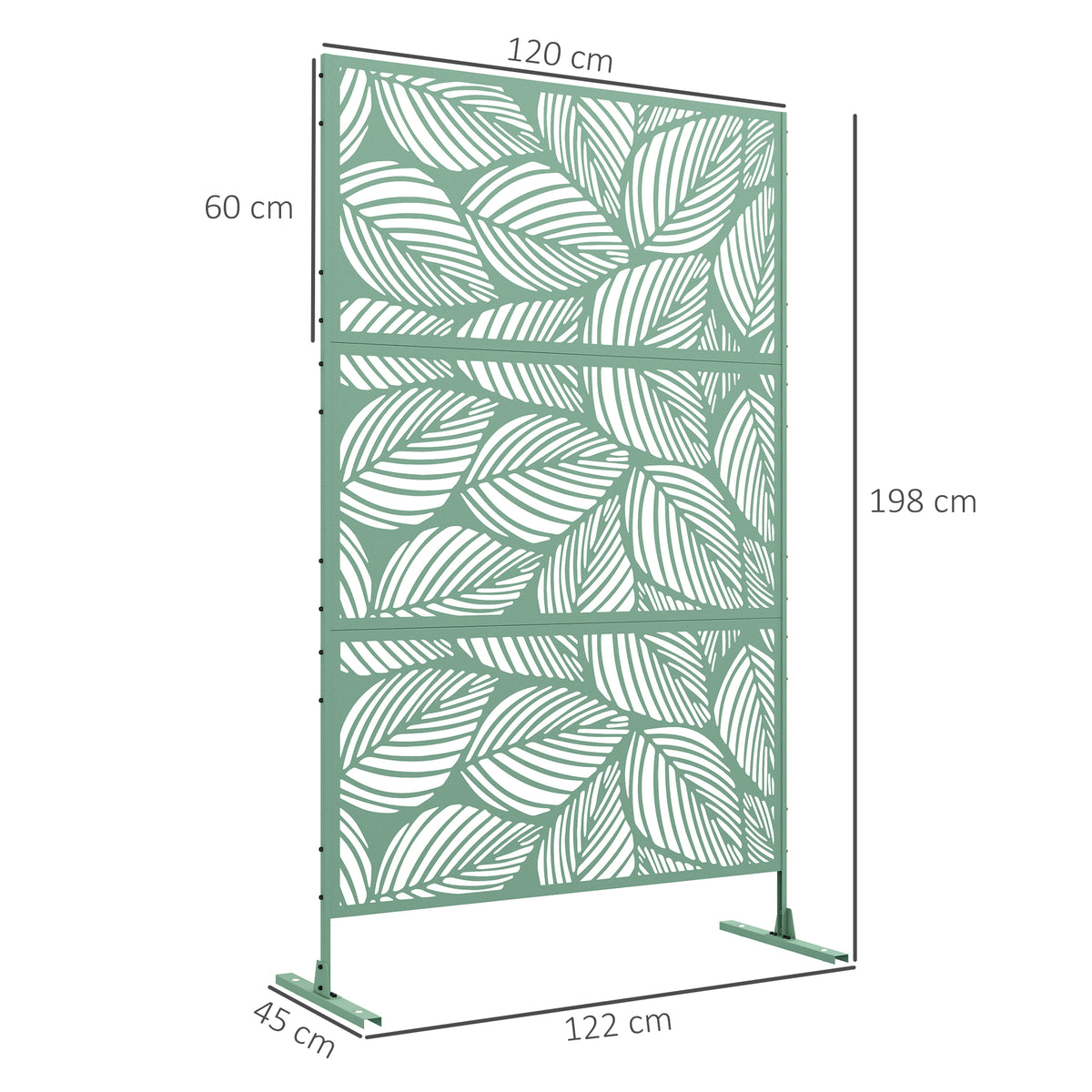 Panneau brise vue décoratif paravent extérieur vert à motif végétal en métal - 122 x 45 x 198 cm, vert-2