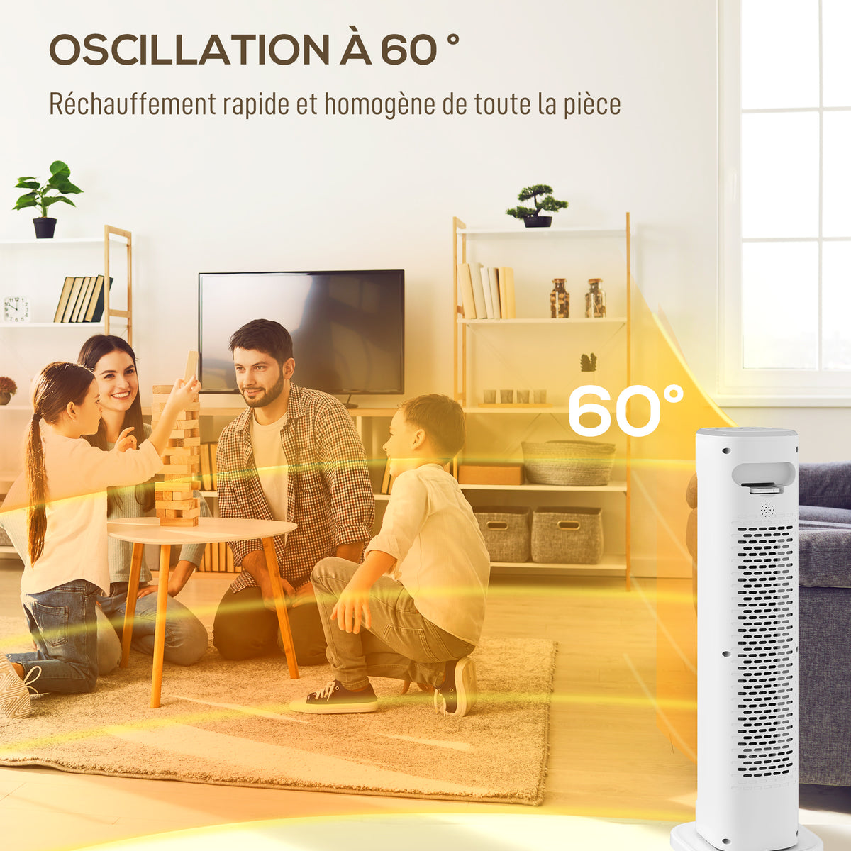 Chauffage d'appoint céramique PTC, radiateur électrique 2000 W avec thermostat réglable, minuterie, 21x19,7x61cm, blanc-5