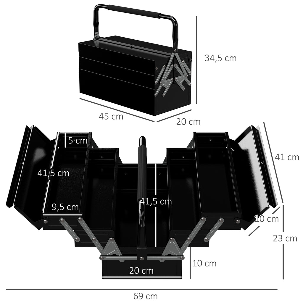 Boite à outils métallique - coffret à outils - caisse à outils 3 niveaux 5 plateaux rétractables - tôle acier noir-2