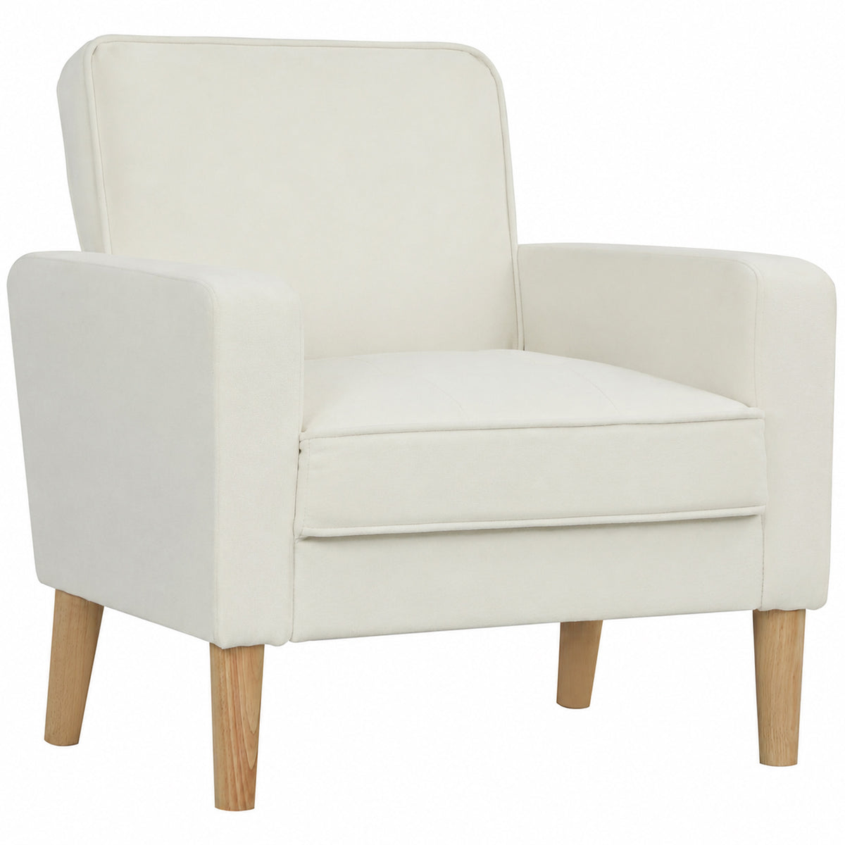 Fauteuil de salon en velours, canapé 1 place rembourré avec assise large, pour chambre, salon, petit espace, crème-0
