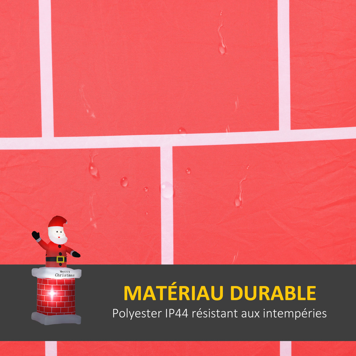 Père Noël gonflable avec cheminée lumineux LED hauteur 210 cm polyester imperméable rouge blanc noir-4