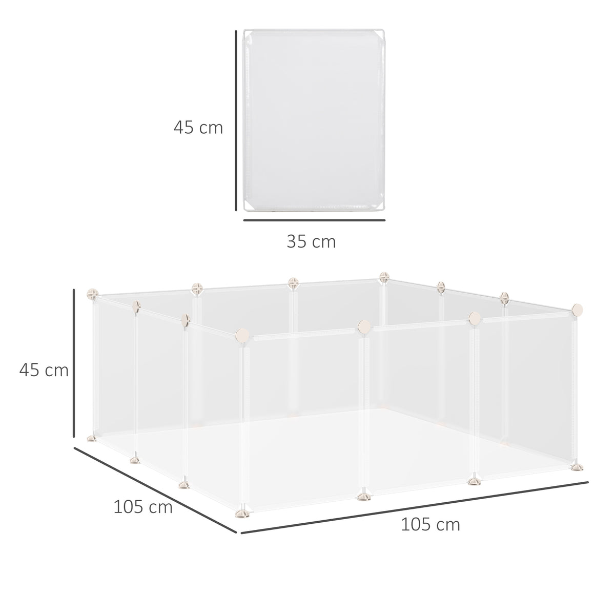 Enclos parc modulable pour petits animaux 12 panneaux pour lapin, hamster, chiot, cochon 105 x 105 x 45 cm blanc-2