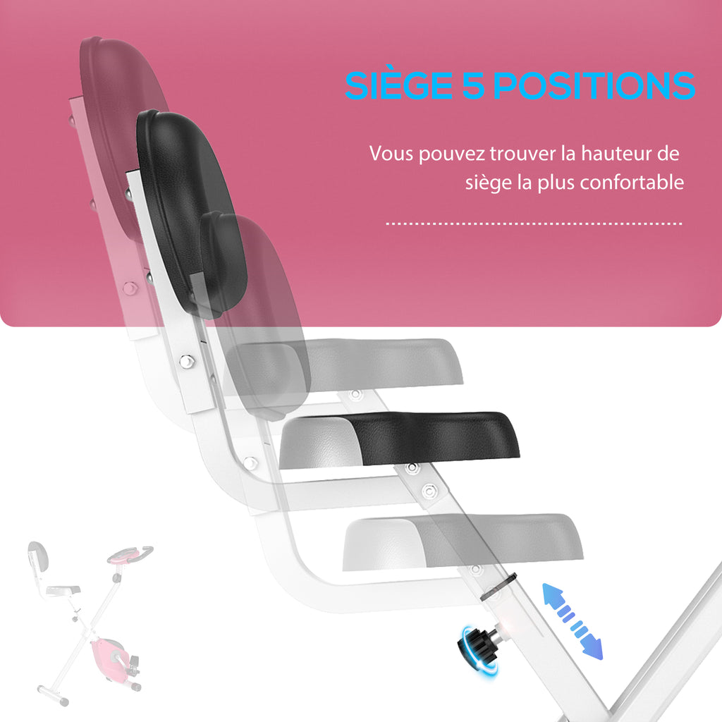 Vélo d'Appartement Pliable Magnétique Cardio-training - Sport Maison avec 8 Niveaux de Résistance et Roulettes - Silencieux Home Trainer avec Capteur de Pouls pour Fitness Homme et Femme, Rose-5