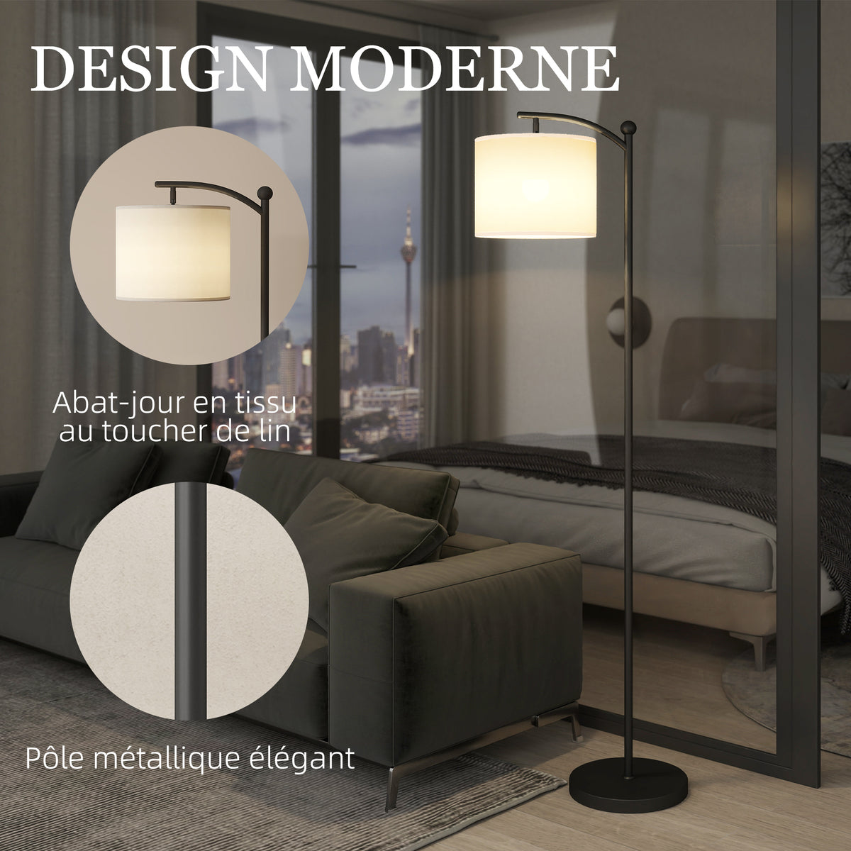 Lampadaire dimmable 2 températures de couleur avec télécommande, minuterie de 60 minutes, 160 cm, noir-7