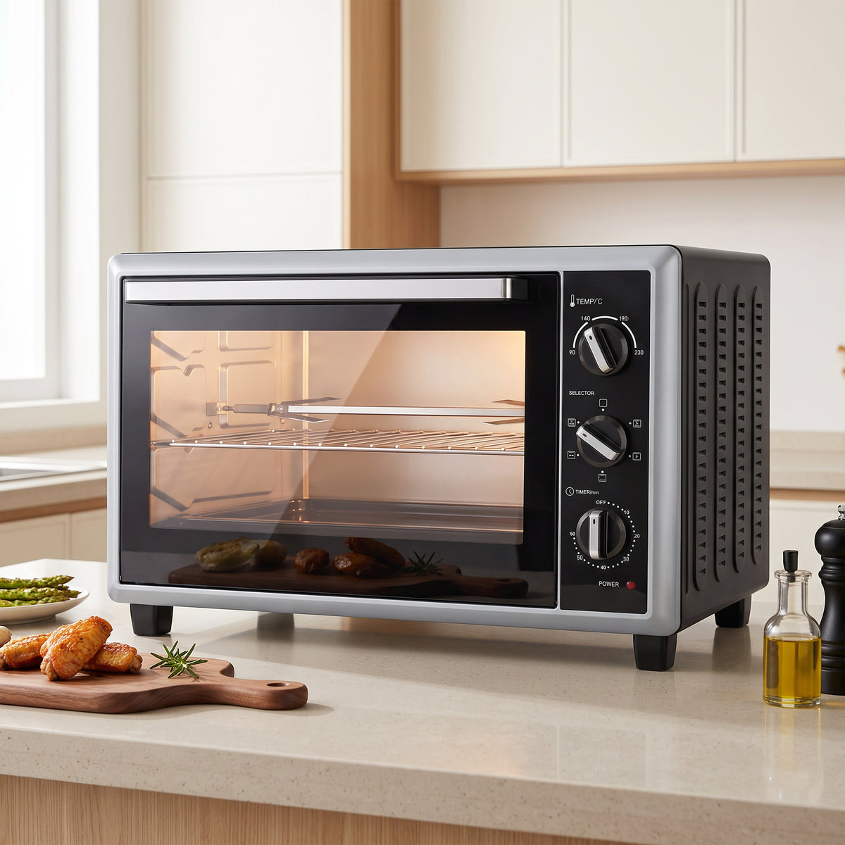 Mini-Four Électrique avec Broche Rotative 46L 1800W, Four à Convection Multifonction, Chaleur Tournante, Minuterie, Noir-1