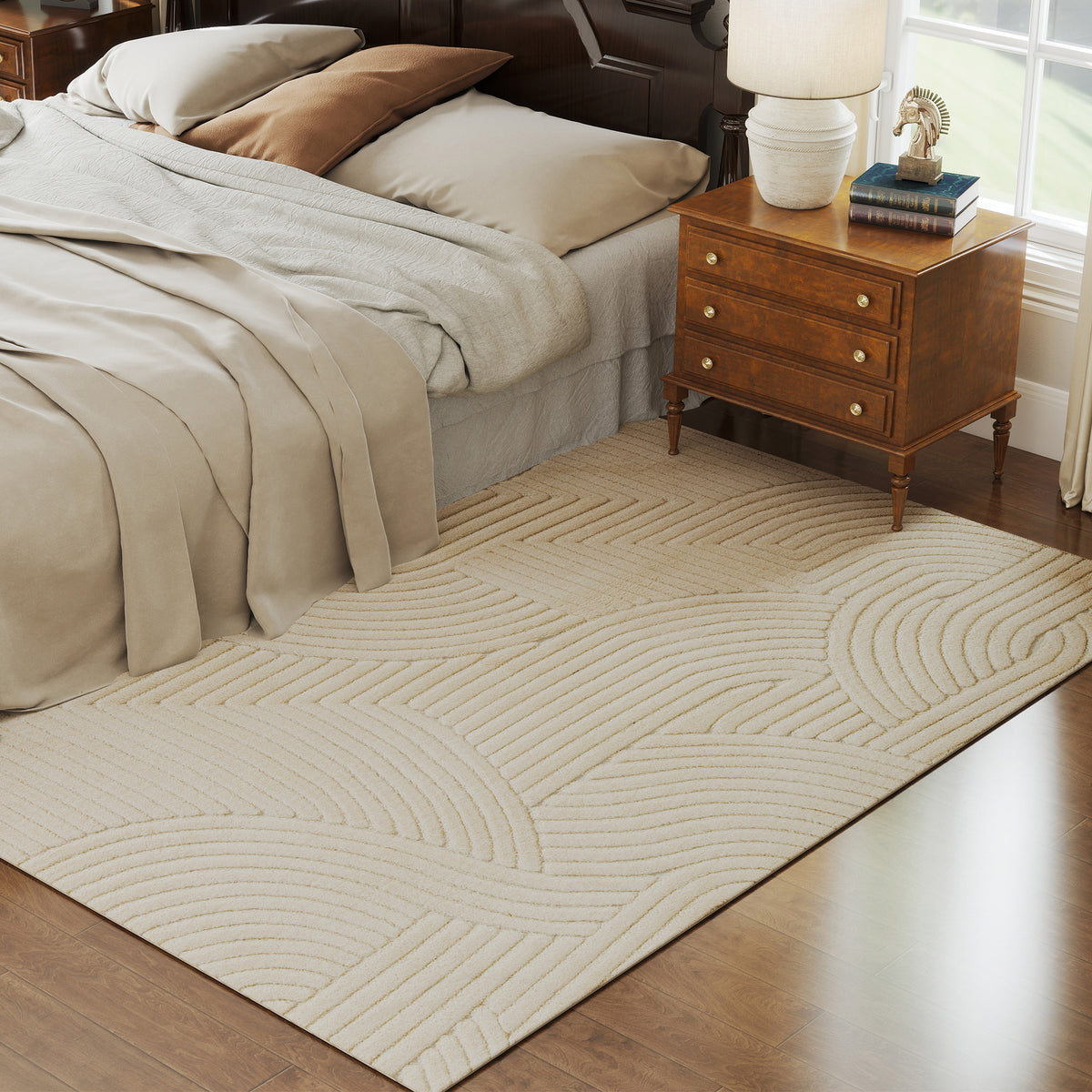Tapis salon 230 x 160 cm, tapis à poils épais géométrique, moelleux et antidérapant, crème-1
