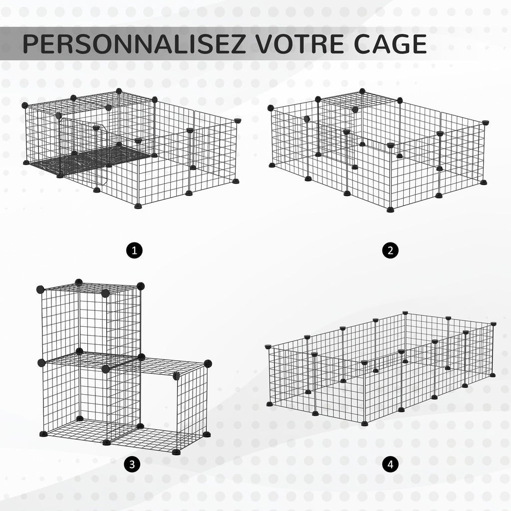 Enclos pour petits animaux parc pour lapins, cochons d'Inde et rongeurs modulable, noir-3