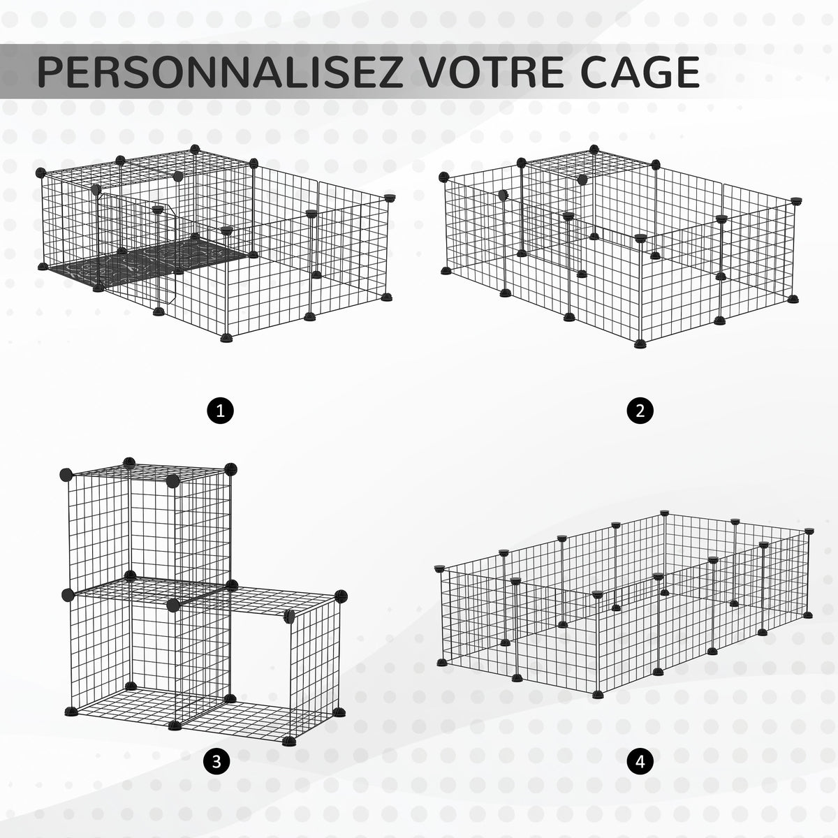 Enclos pour petits animaux parc pour lapins, cochons d'Inde et rongeurs modulable, noir-3
