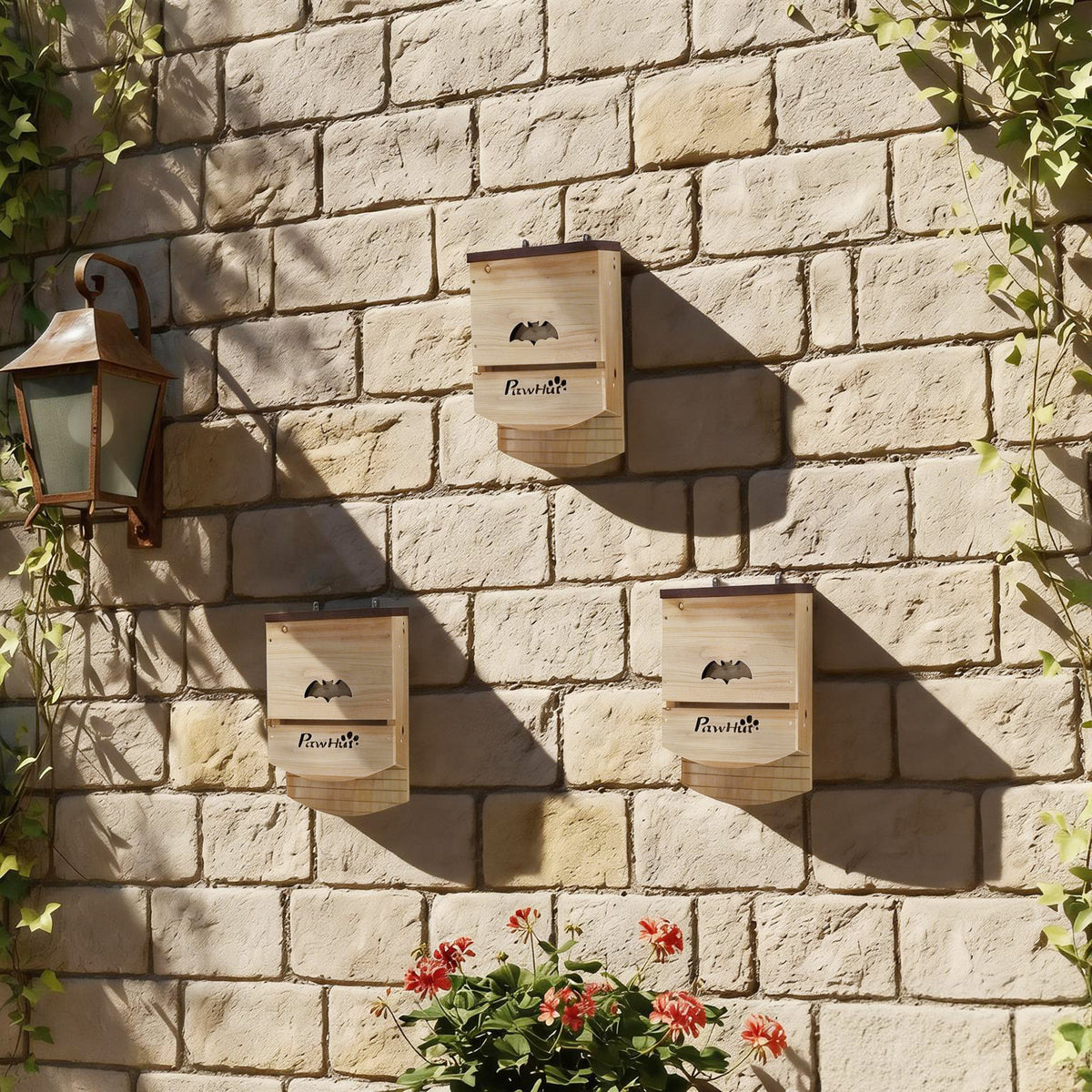 Lot de 3 Nichoirs Chauve Souris en Bois abri à chauves-souris avec Plateforme Rainurée 23 x 9,5 x 36,5 cm bois naturel-9