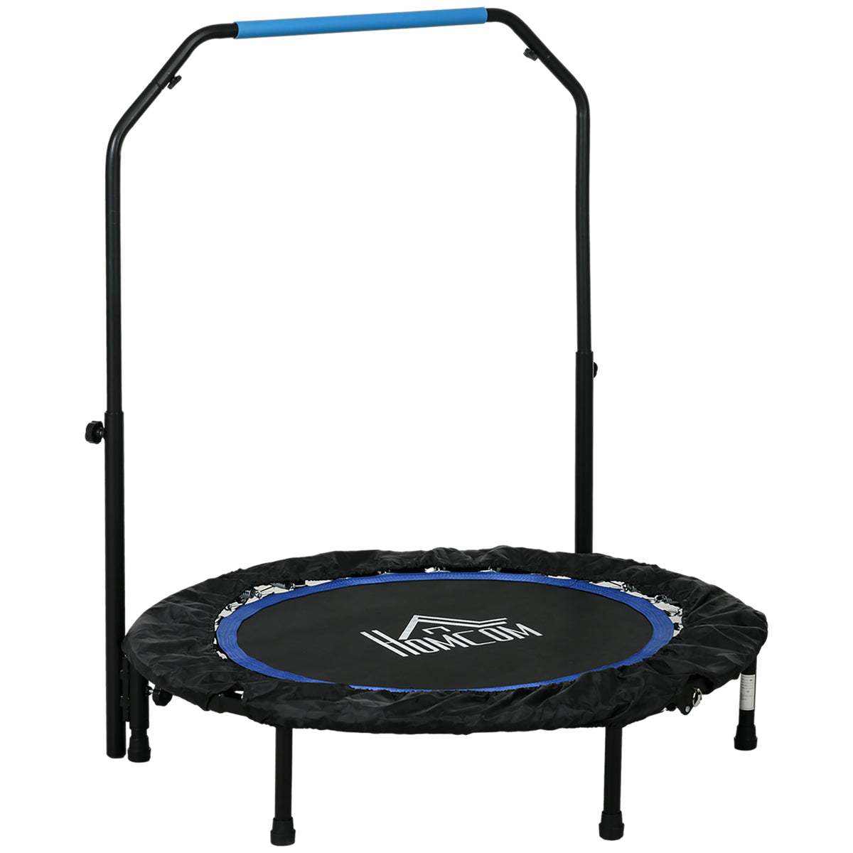 Trampoline de fitness gymnastique avec poignée réglable, pliable, 6 pieds, 28 ressorts Ø 102 cm, noir bleu-0