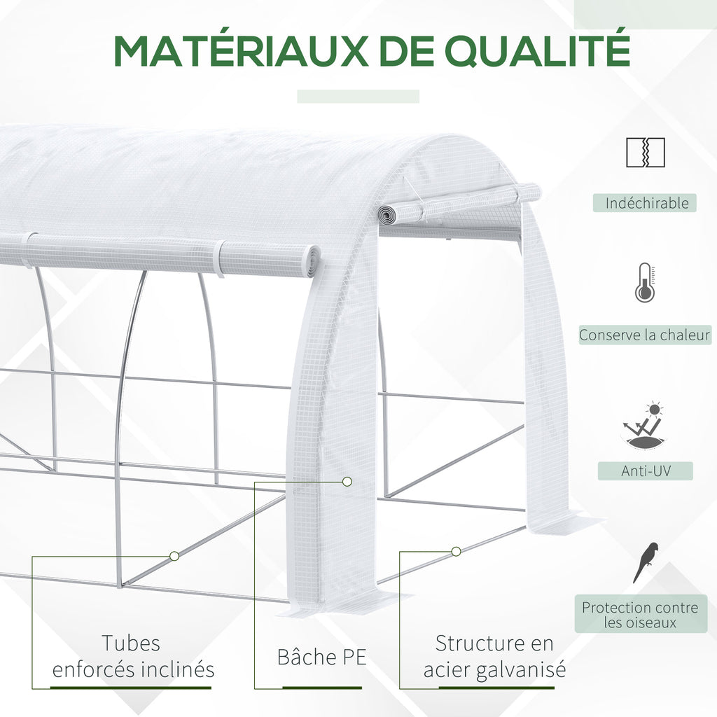 Serre de jardin serre tunnel 12 m² avec porte, parois latérales enroulables 8 fenêtres acier PE  4 x 3 x 2 m blanc-3