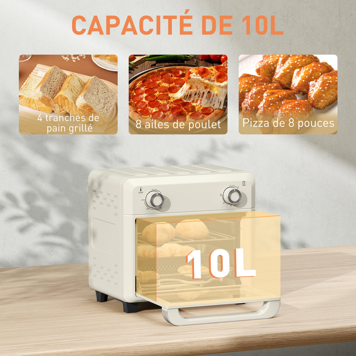 10L Friteuse sans huile mini four à air chaud 1 000 W avec température réglable 80°C-230°C, minuterie, 32x27,2x29,8cm-3