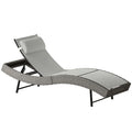 Chaise longue en résine tressé, bain de soleil avec dossier réglable 5 positions et appui-tête, 198 x 61 x 44 cm, gris-0