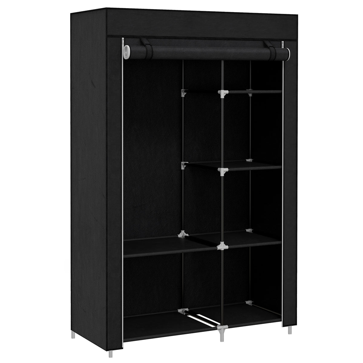 Armoire penderie multi-rangement - 6 étagères, 1 barre - non tissé noir-0